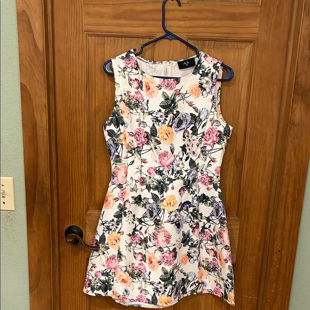 AX Paris White Floral Fit-and-Flare Dress with Pink, Yellow & Purple Blooms